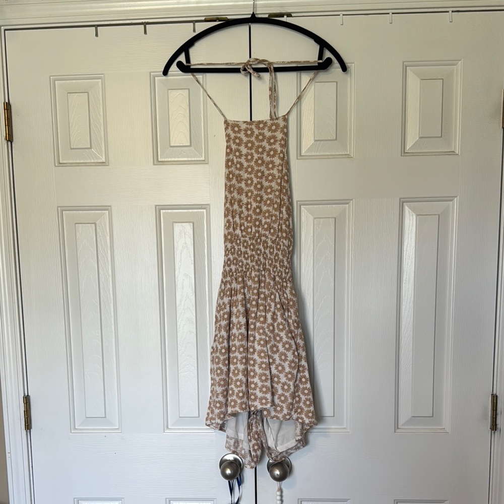 American Eagle Outfitters Tan Ruffled Halter Dress